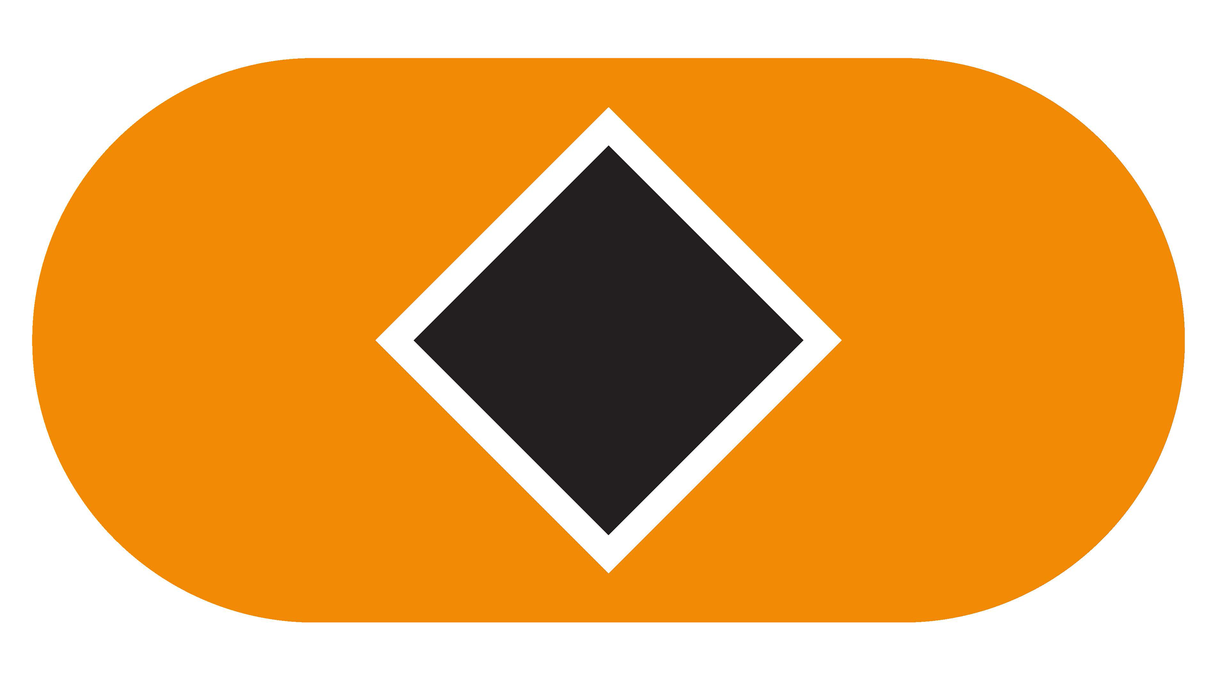 Orange oval freeride trail signage with black diamond in the middle.