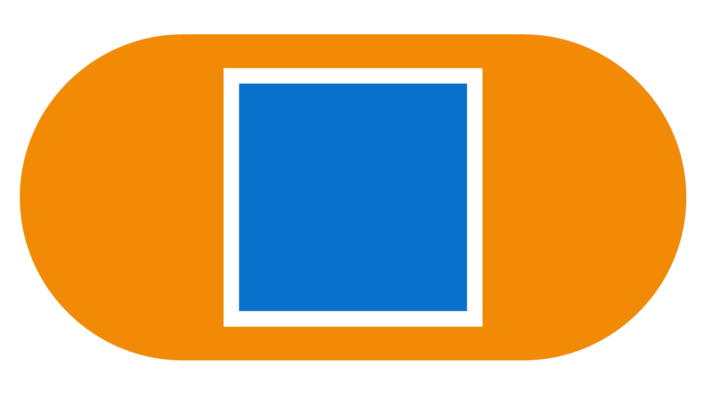 Orange oval freeride trail signage with blue square in the middle.