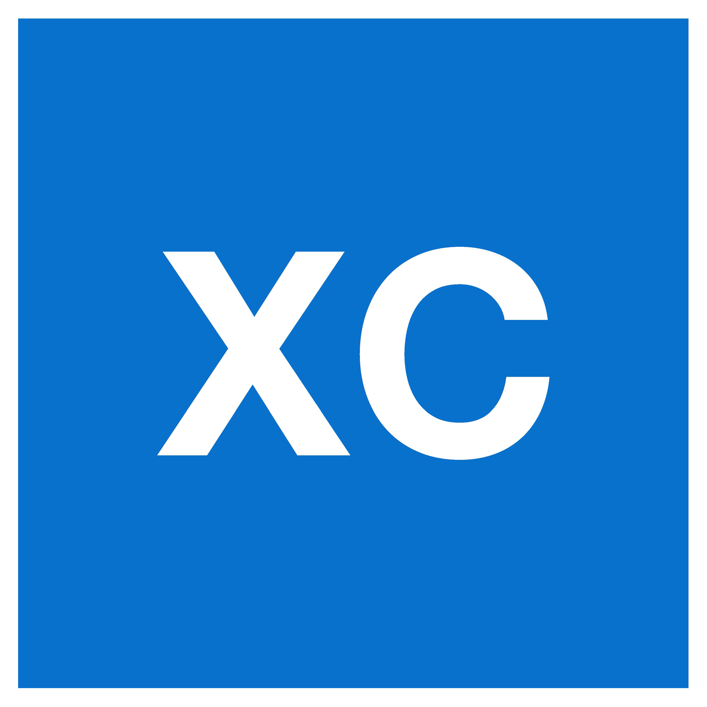 Blue square technical mountain bike signage with white XC letters in the middle.