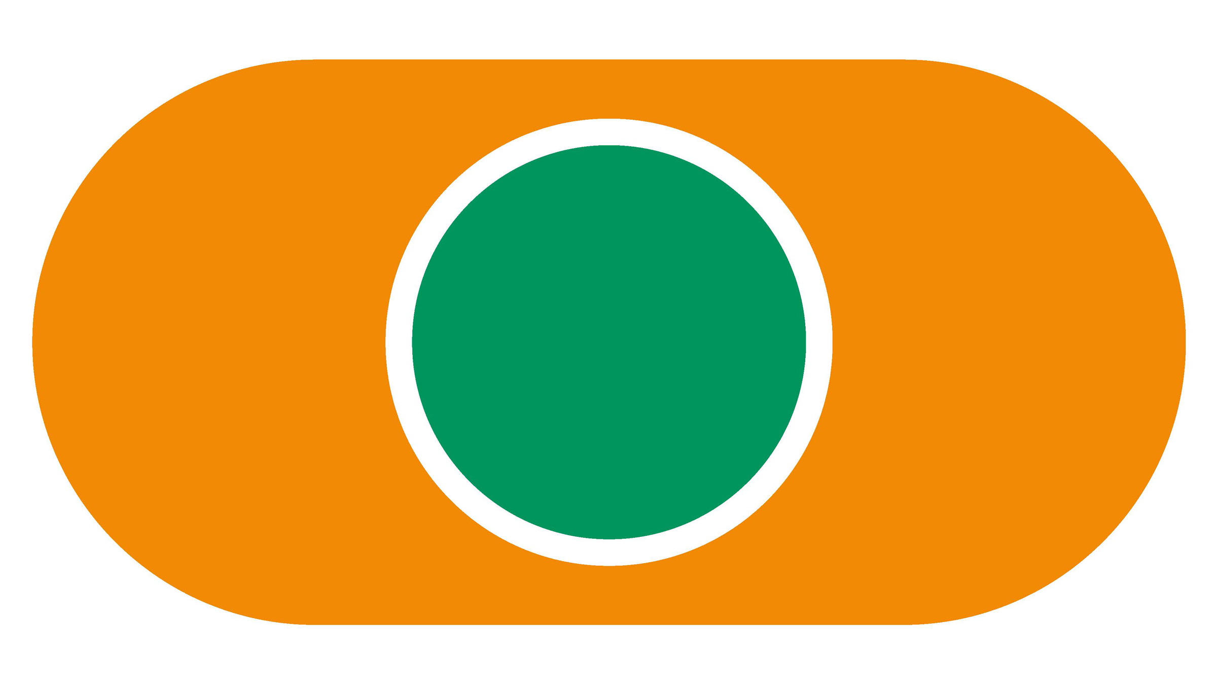 Orange oval freeride trail signage with green circle in the middle.