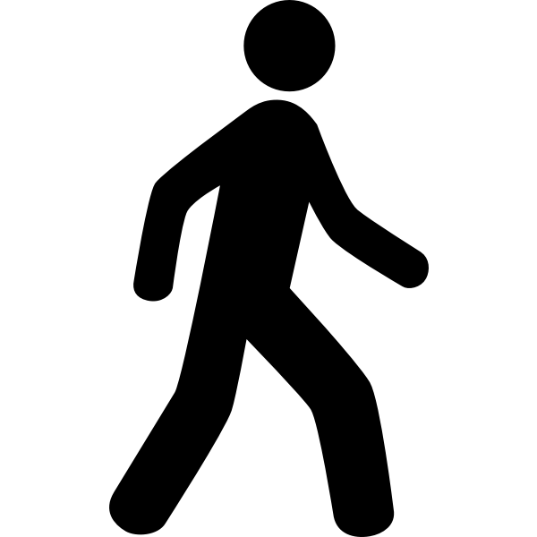 black and white icon of person walking