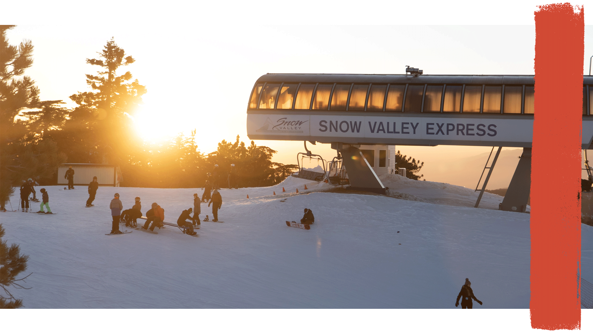 Snow Valley sunset on chair 1 at the top