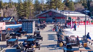 Drone photo of the pathway on the sundeck at Bear Mountain to the Adventure Academy