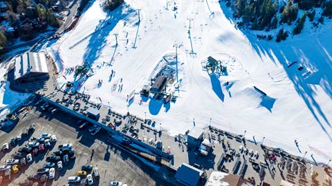 Drone photo of the Bear Mountain base area 