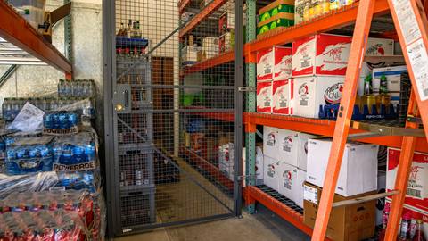 warehouse food storage shot of the shelves and entry way