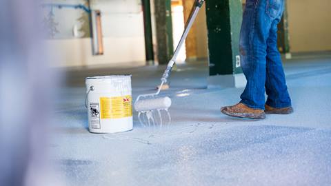 close up view of construction worker working on the remodel inside of snow valley's rental shop