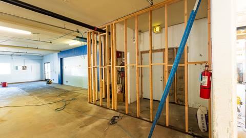 remodel inside of snow valley's rental shop with new walls being built