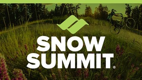 Green overlay on a bike park summer image from with the Snow Summit logo