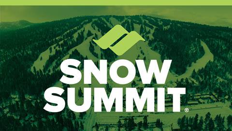 Blue overlay on a snow covered mountain top image with the Snow Summit logo