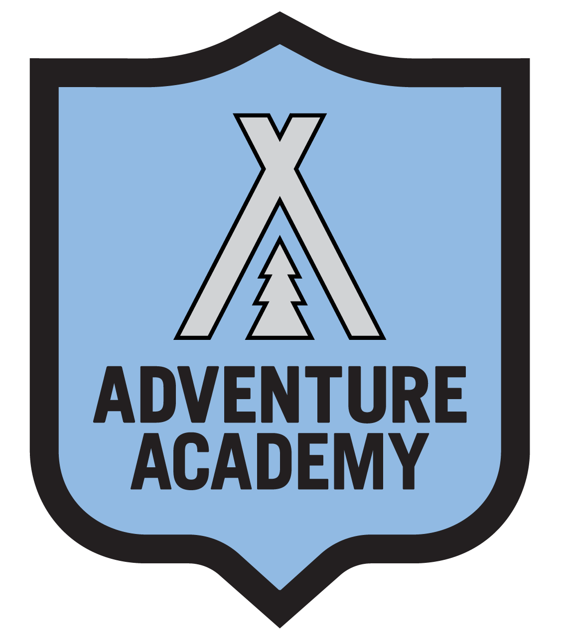 Snow Valley Adventure Academy logo, blue and grey