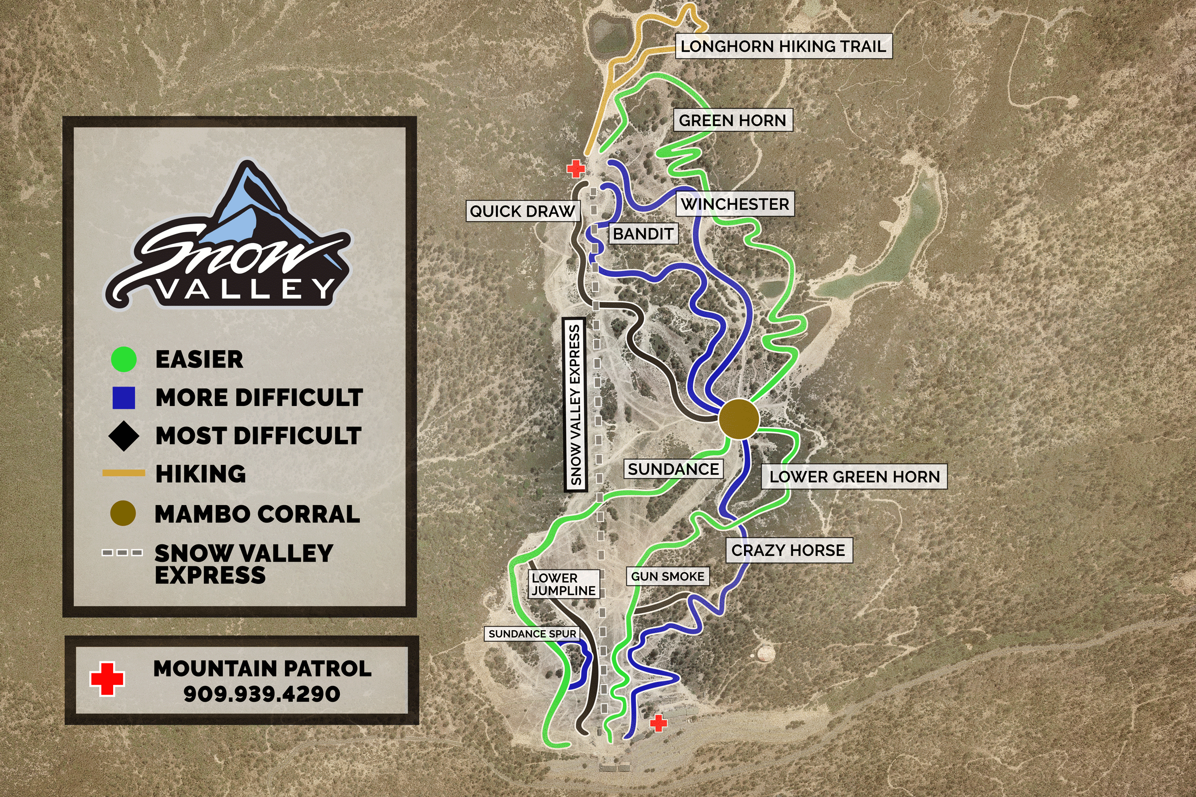 2025 summer trail map for bike park trails at Snow Valley