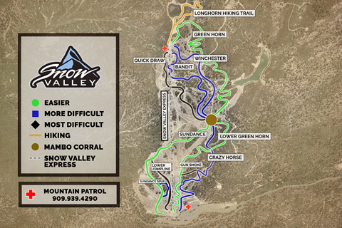 2025 summer trail map for bike park trails at Snow Valley