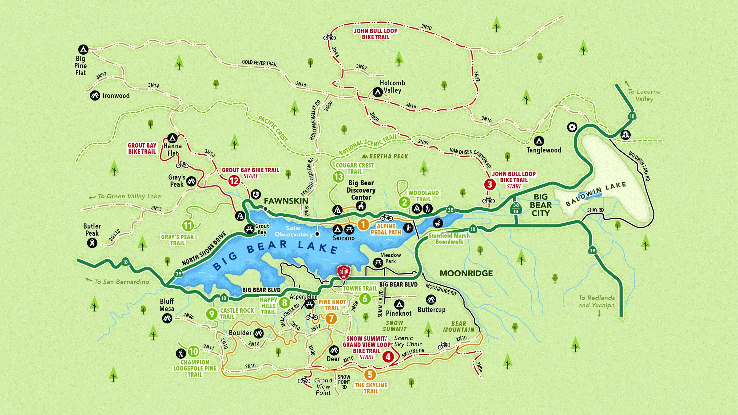 Bike path map for Big Bear Lake