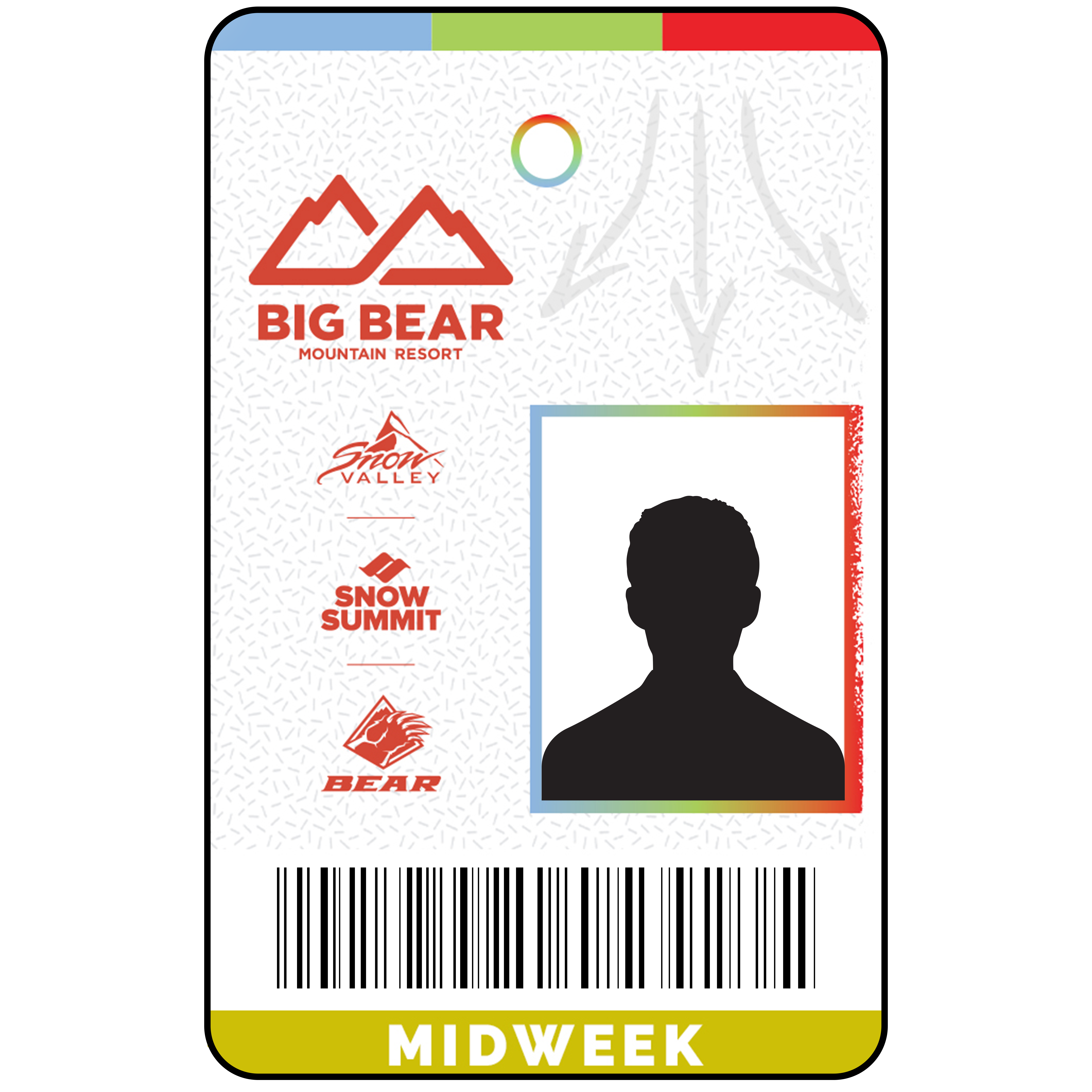 BBMR Midweek Season Pass cardstock for skiing and snowboarding at Snow Valley, Snow Summit, and Bear Mountain.