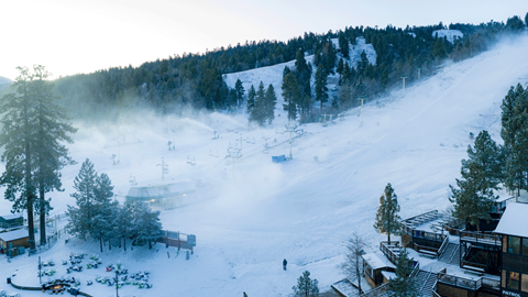 active snowmaking on a ski slope at big bear mountain resort
