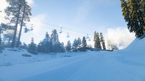 active snowmaking on a ski slope at big bear mountain resort on a snowy ski slope