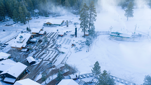active snowmaking on a ski slope at big bear mountain resort in the snow summit bear area