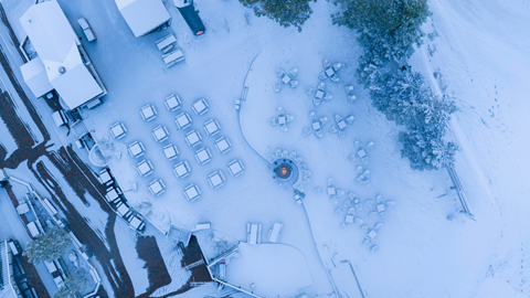 drone view of the snow summit base area in the snow