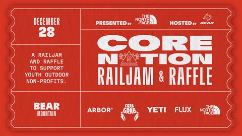 CoreNation Rail Jam contest flyer for December 28, 2025 at Bear Mountain