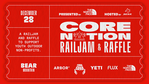 CoreNation Rail Jam contest flyer for December 28, 2025 at Bear Mountain.