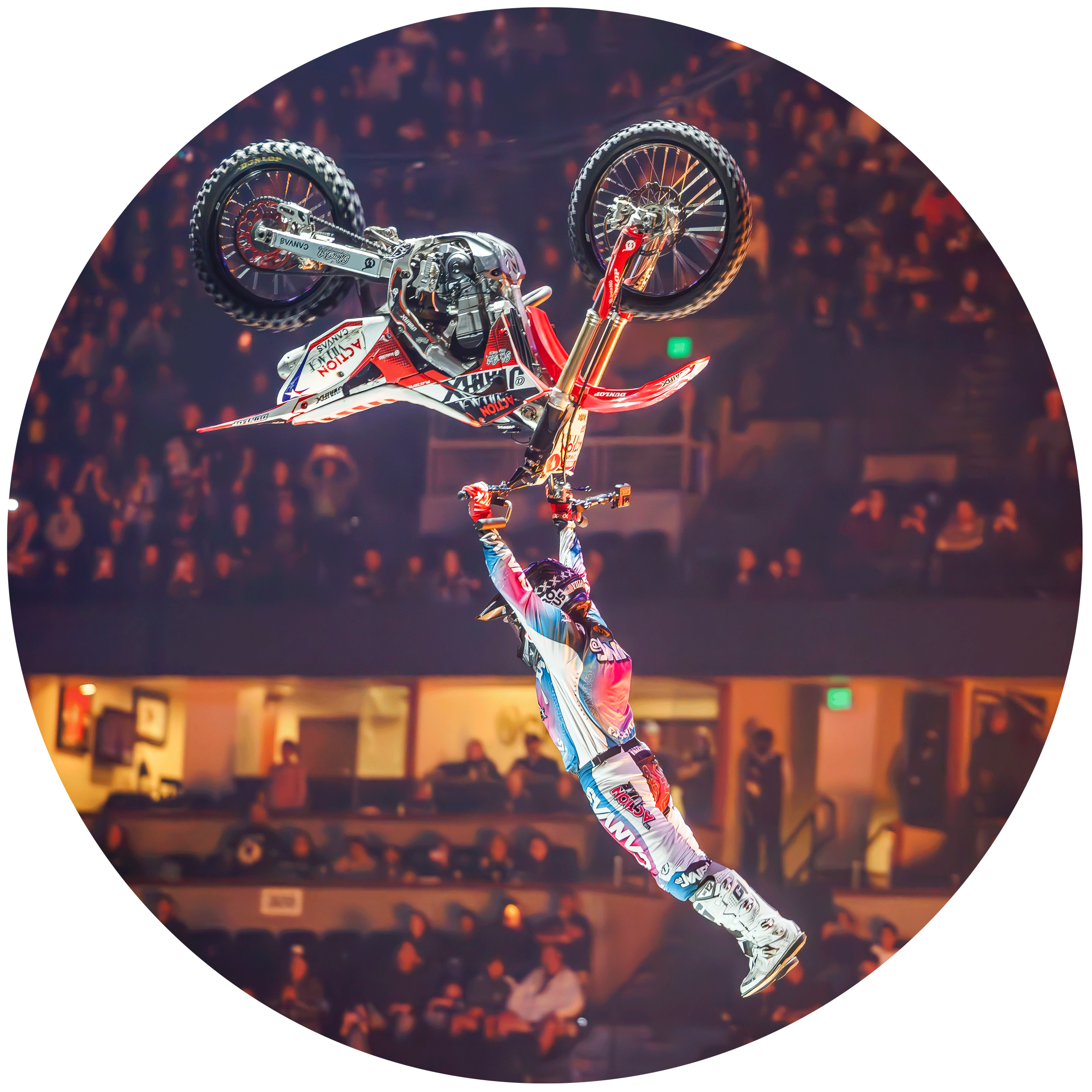 Javier Villegas doing a trick in the air with his motorcycle
