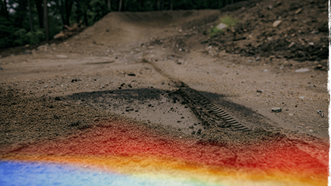 Muddy dirty trail with a bike trail