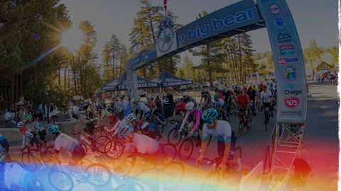 Cyclists at the start line for the annual Tour de Big Bear race