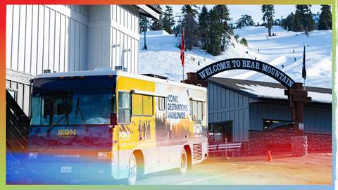Ikon Pass bus parked outside Bear Mountain