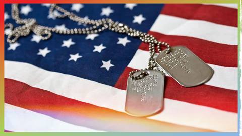 Pair of dog tags on american flag