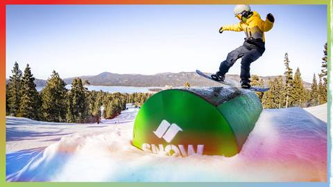 Snowboarder on a terrain park feature at Snow Summit