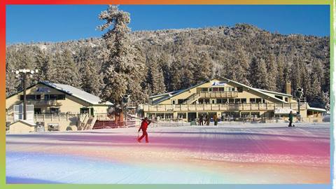 Sunny day in the base area in the winter at Snow Valley