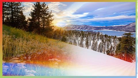 Summer season mixing into a winter season in the mountains