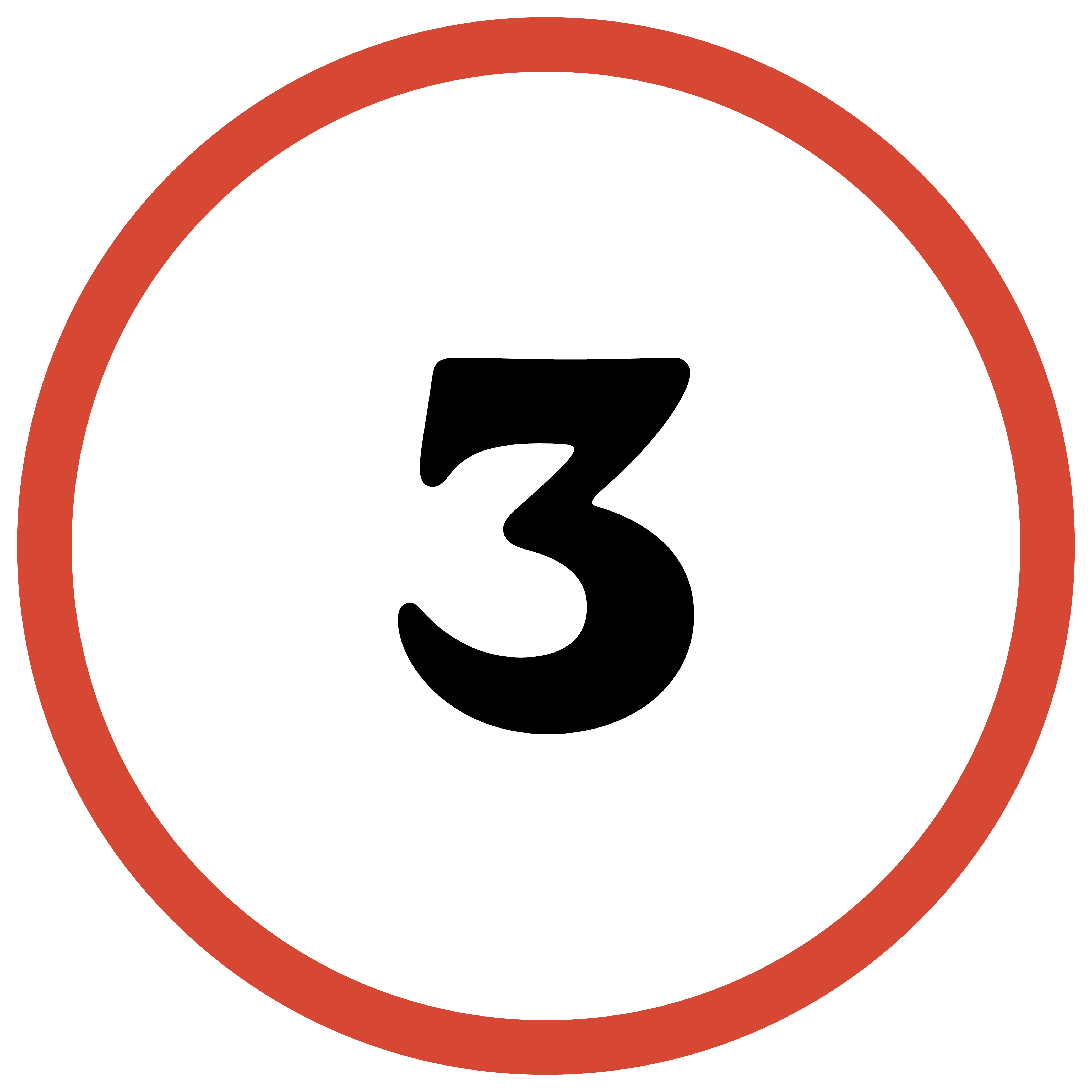 Red circle with white background with black number 1