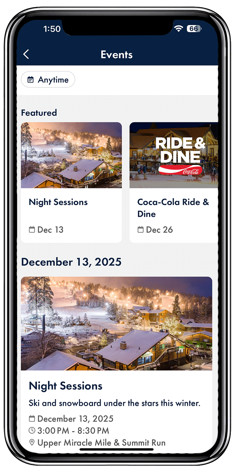 Event splash screen on the Ikon Pass app
