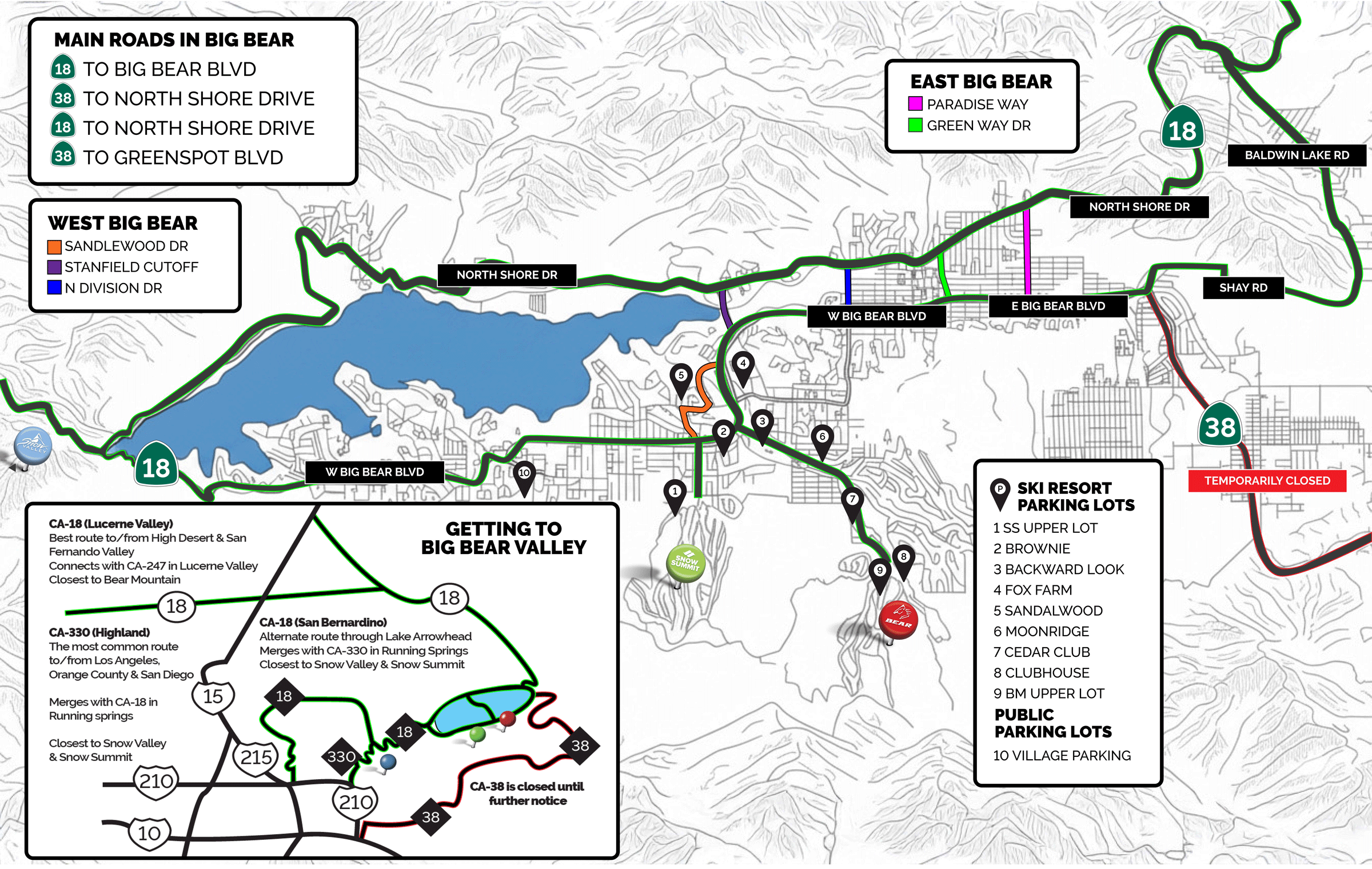 Backway routes in Big Bear Lake driving map