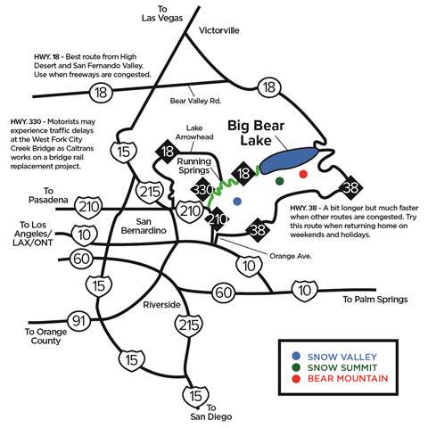 Hwy 330 Direction Map through Hwy 18 Running Springs