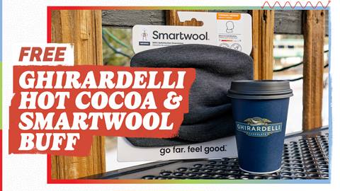Stop by the Smartwool booth for a free cup of hot cocoa and a smartwool buff