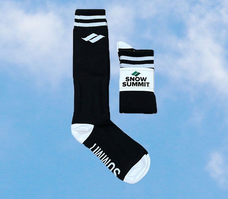 Black Snow Summit socks with logo.