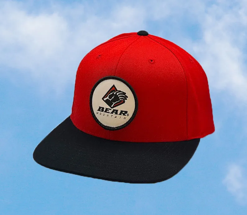 Red Cap, Black Bill with core Bear Mountain Logo Embroidered patch.