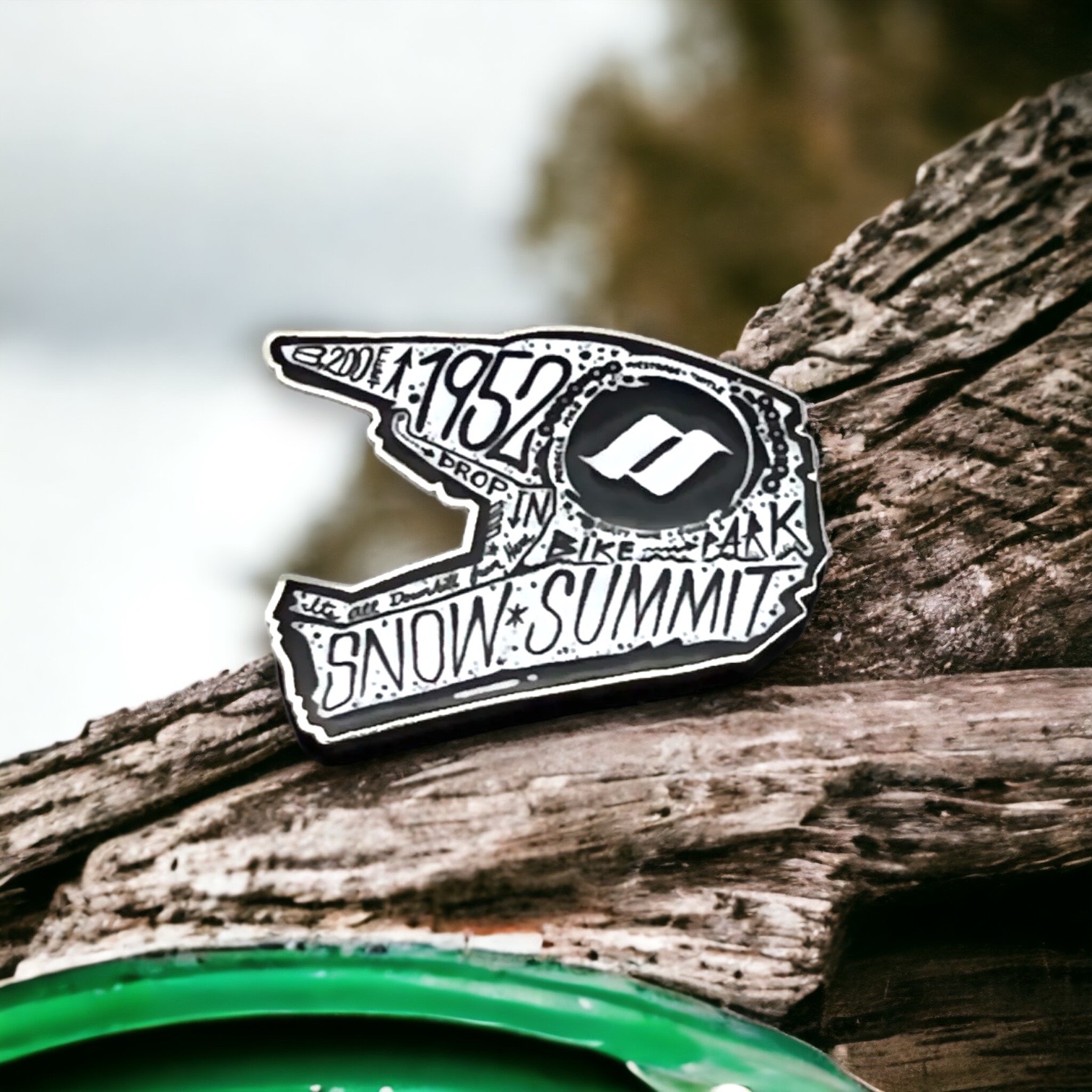 Black and white mountain biking full face helmet with copy on it