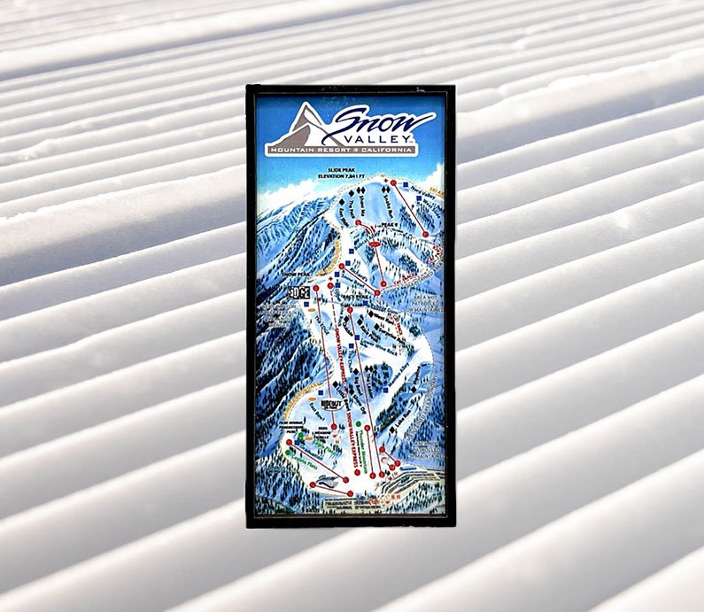 Snow Valley winter trail map on a magnet.
