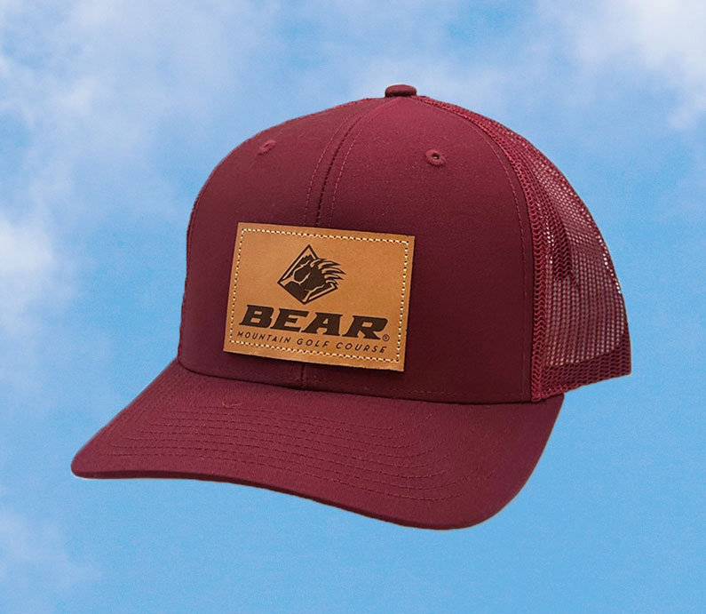 Cardinal trucker had with bear mountain logo on a leather patch on the front