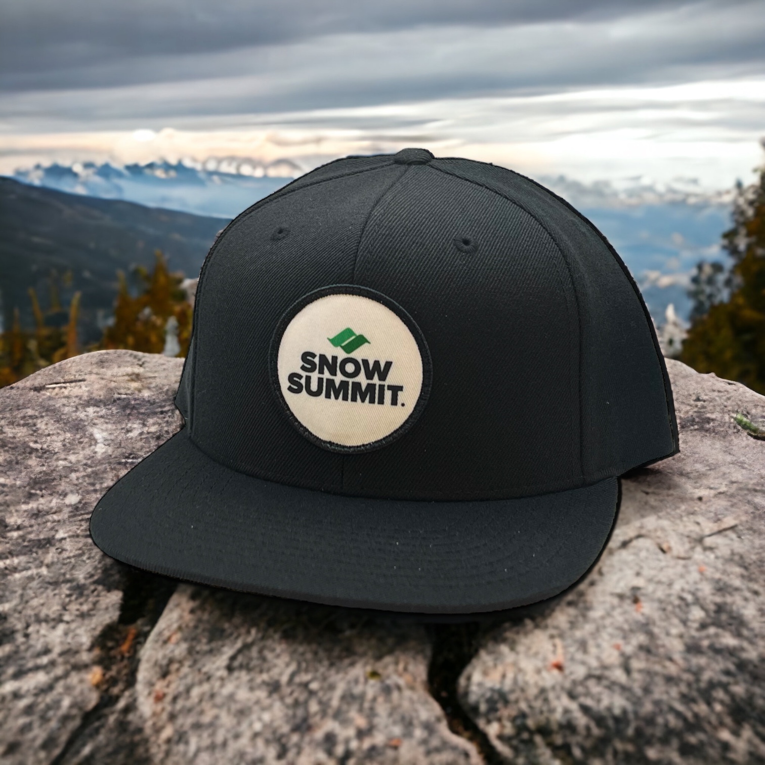 Adjustable Snapback Trucker with Round Big Logo Embroidered Snow Summit Patch