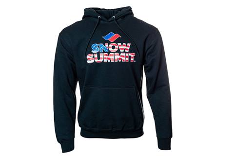 Snow Summit black sweater with logo on front in red, white, and blue