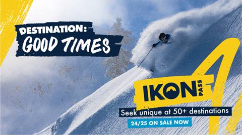 Ad for Ikon Pass. Destination Good Times. Seek Unique at 50+ destinations. 24/25 on sale now.