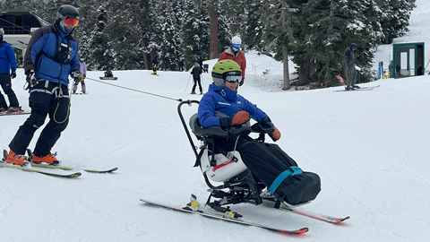 Two skiers at Bear Mountain, ADA skier program