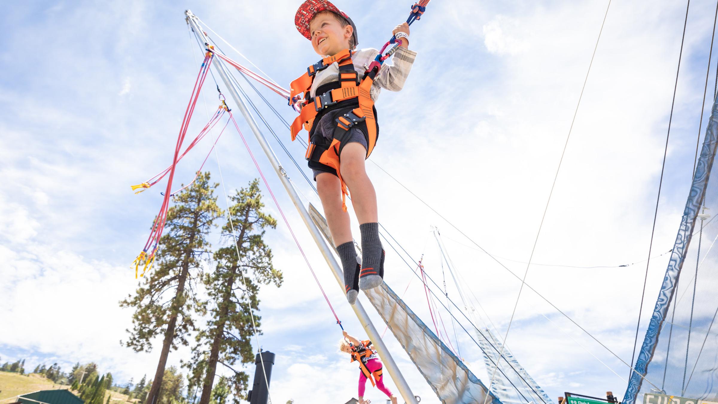 Child on Euro-Jump trampoline smiling