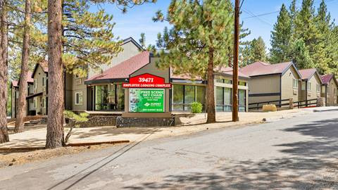 A front entry view of the Big Bear Mountain Resort employee housing facility, called the BBMR Employee Lodging Complex.