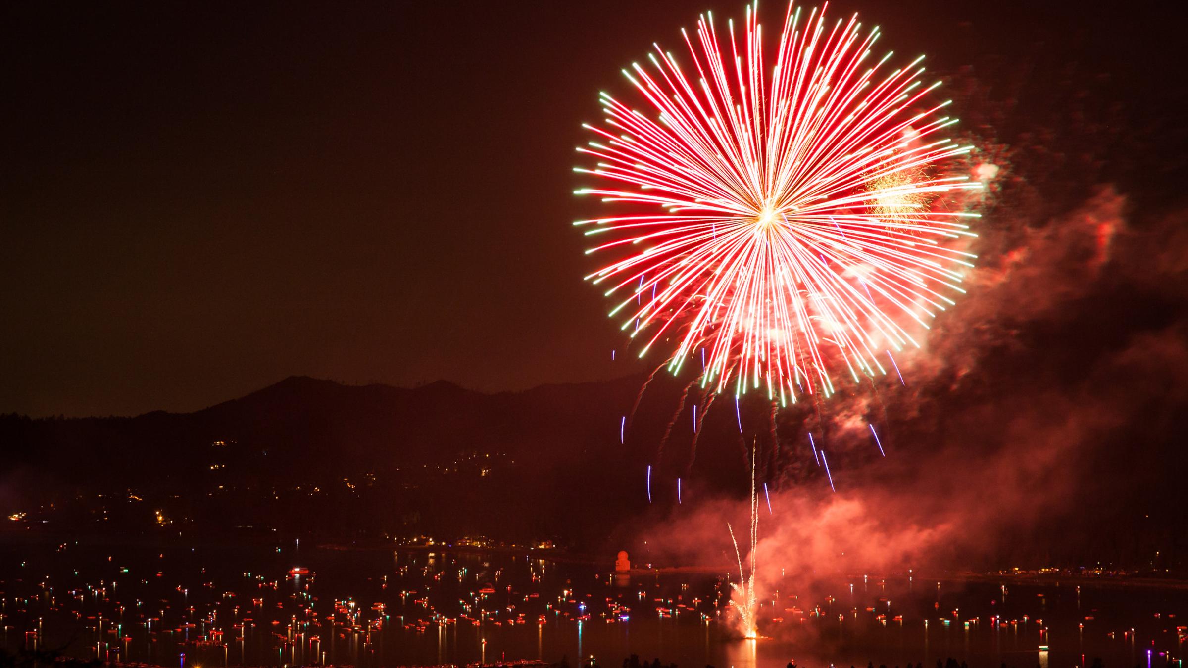 Fireworks over a lake