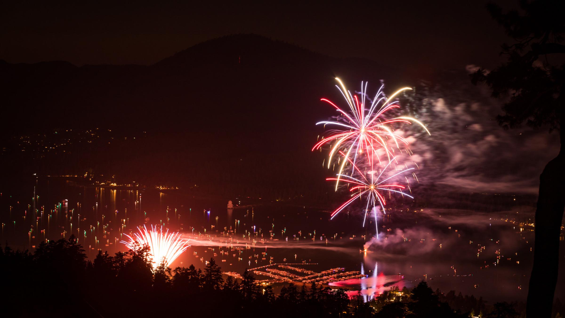 Fireworks over a lake